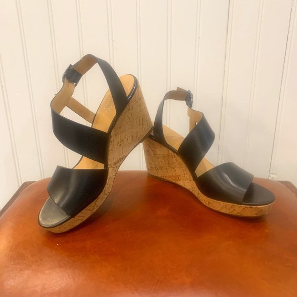 Franco Sarto, Black with Cork Wedges, Size 9.5M - Picture 2 of 7